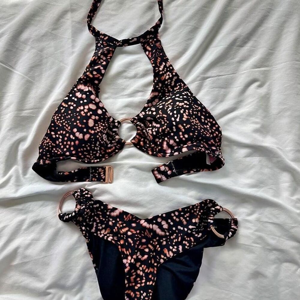Victoria's Secret black/pink leopard print bikini set, small